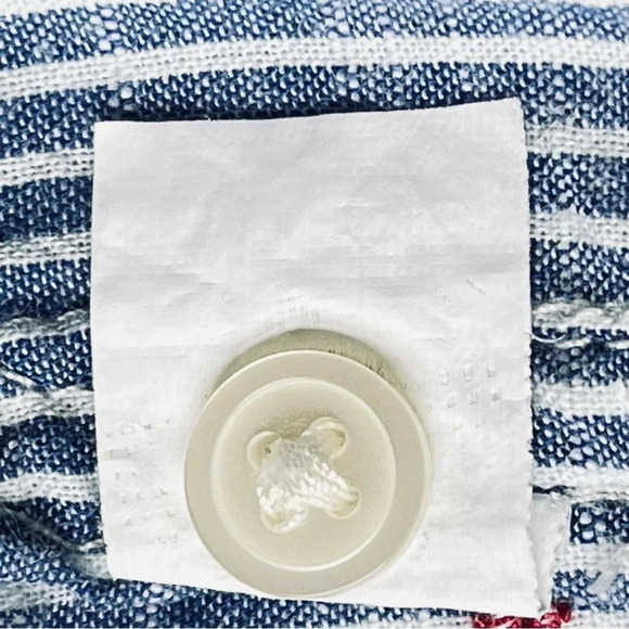 GAP Women’s Shirt Small Blue Red Floral  Embroidered Striped Boyfriend Popover - Picture 4 of 10